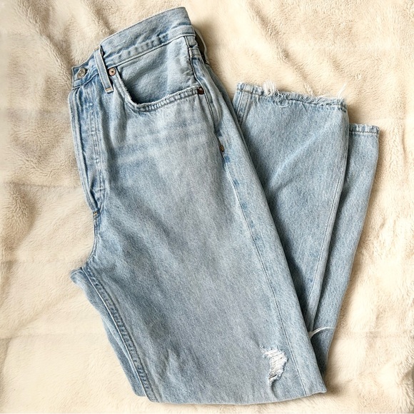 Agolde Riley Crop Jeans in Light Blue Shatter Size 27 - Picture 3 of 10